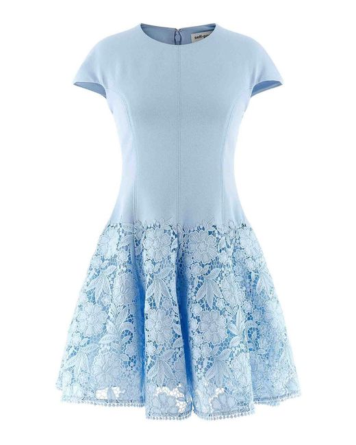 Self-Portrait Blue Crepe Lace Dress