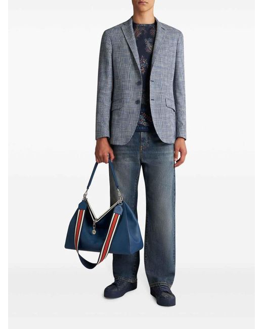 Etro Blue Single-Breasted Wool Jacquard Jacket for men
