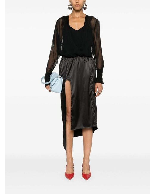 Givenchy Black Long-Sleeve Silk Wrap Blouse