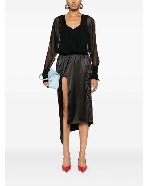 Givenchy Black Long-Sleeve Silk Wrap Blouse