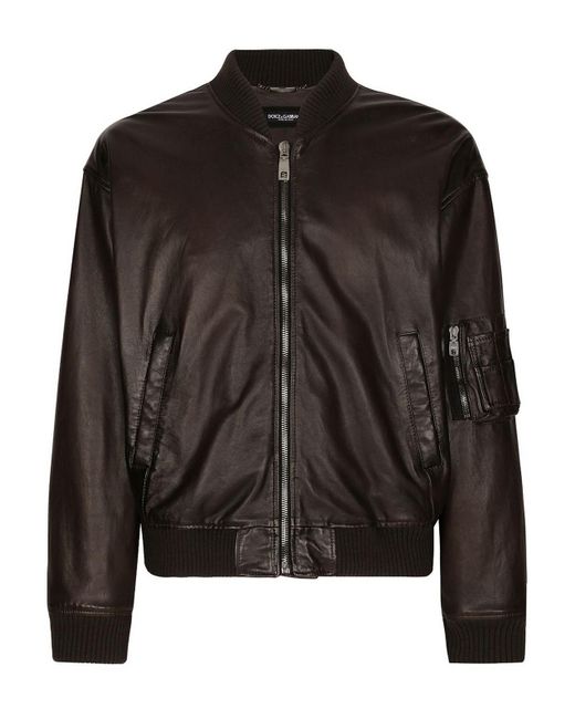 Dolce & Gabbana Black Padded Leather Jacket for men