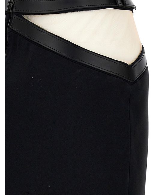 David Koma Black Cross Waist Band Net Insert Skirt