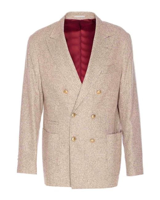 Brunello Cucinelli Natural Double-Breasted Blazer for men