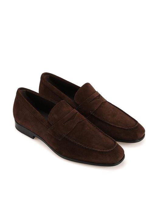 Tod's Brown Suede Square Toe Loafers for men