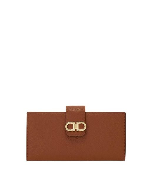 Ferragamo Brown Grained Leather Continental Wallet