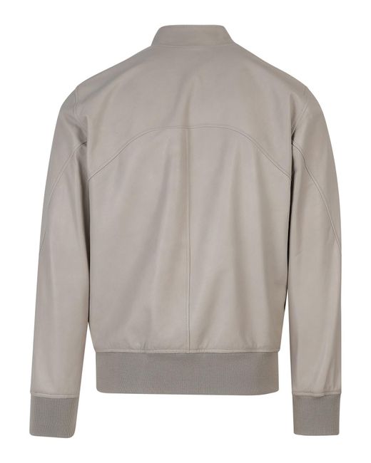 DFOUR® Gray Leather Bomber Jacket for men