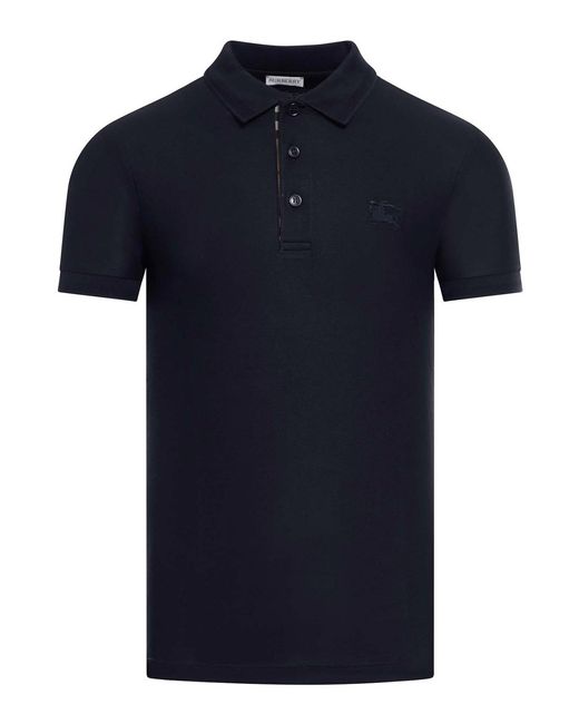 Burberry Blue Cotton Polo Shirt With Embroidered Ekd Logo for men