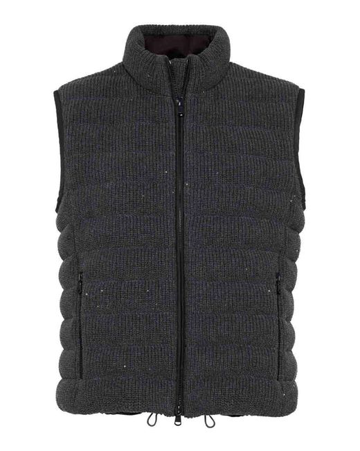 Brunello Cucinelli Black Dazzling Cotton English Rib Knit Down Vest
