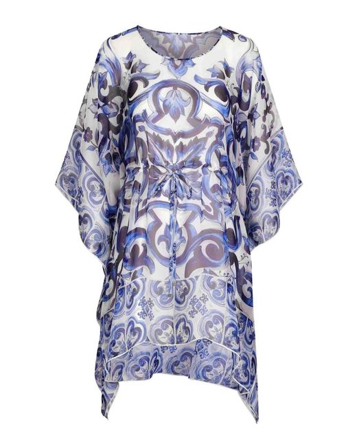 Dolce & Gabbana Blue Short Majolica-Print Caftan
