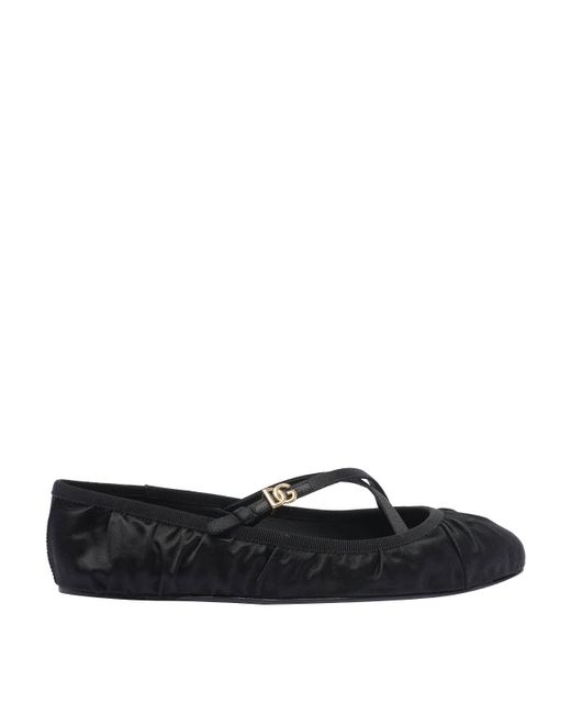 Dolce & Gabbana Black Dg Logo Satin Ballets