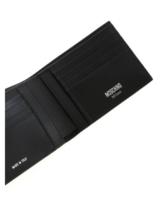 Moschino Black Logo Print Leather Wallet for men