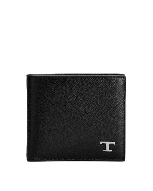 Tod's Black Leather Wallet With Logo Plaque for men