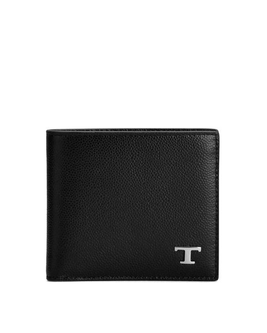 Tod's Black Leather Wallet With Logo Plaque for men