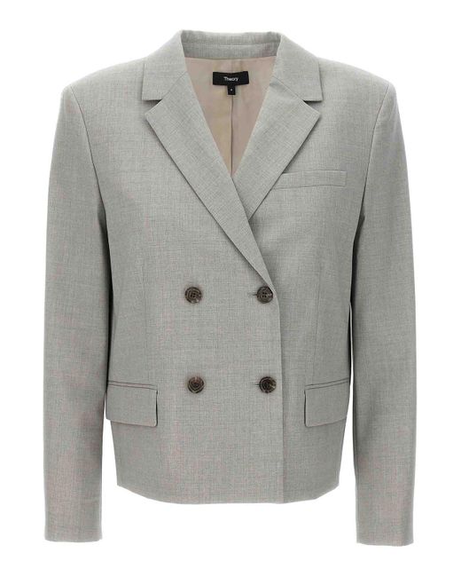 Theory Gray Double-breasted Blazer