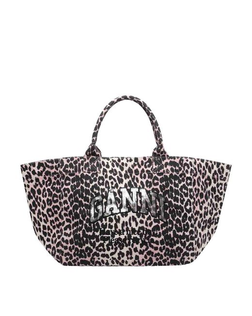 Ganni Multicolor Xxl Shopper Logo Tote Bag
