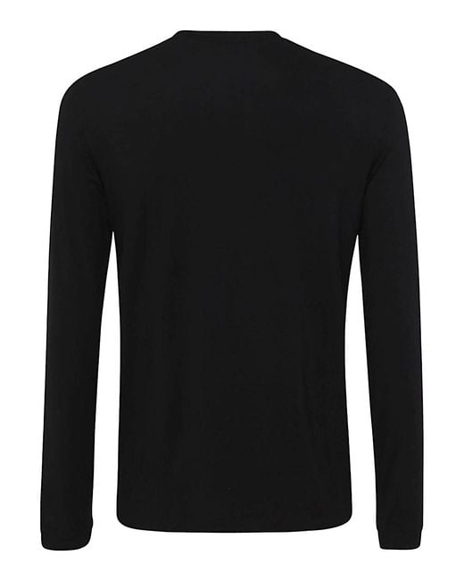 Giorgio Armani Black Long-Sleeved Viscose Crewneck Tee for men