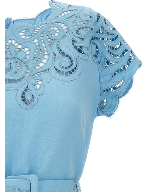Ermanno Scervino Blue Lace-Detail Mini Dress With Round Neckline
