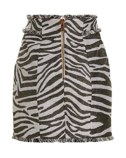 Balmain Gray Lurex Zebra Skirt
