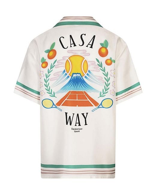 Casablanca White Printed Short Sleeve Silk Shirt