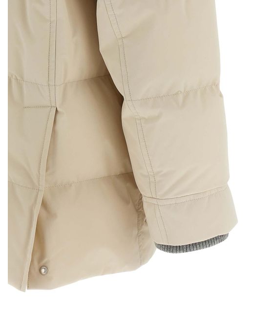 Brunello Cucinelli White Knit Insert Down Jacket for men