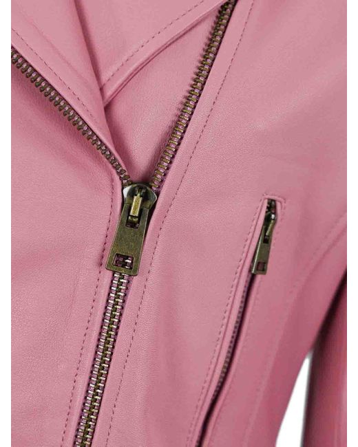 Pinko Pink Black Leather Jacket