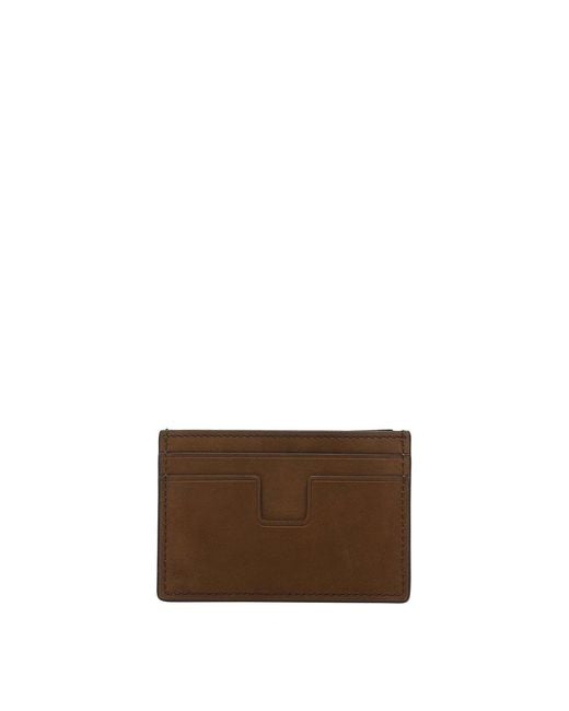 Tom Ford Brown T Line Classic Cards Holder for men