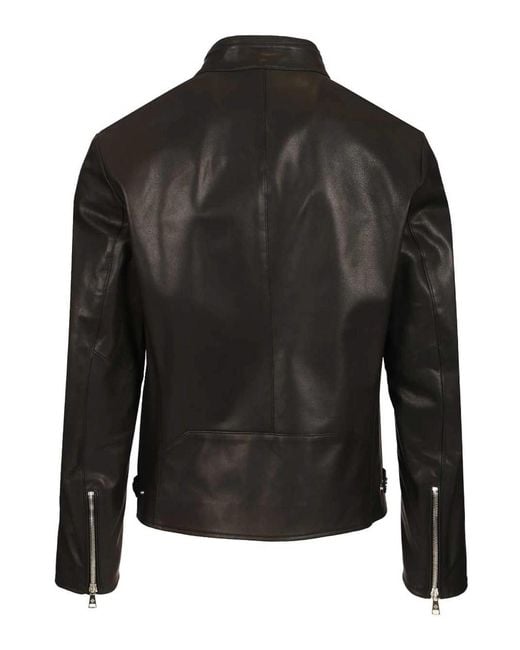 Tagliatore Black Lambskin Biker Jacket for men