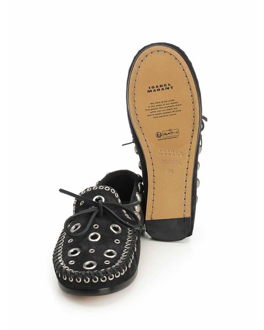 Isabel Marant Black Suede Eyelets Moccasin