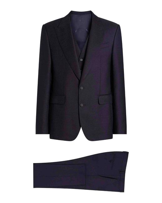 Dolce & Gabbana Blue Single-Breasted Micro-Patterned Classic Suit for men