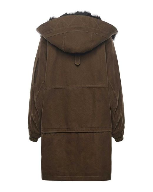 Dolce & Gabbana Green Long Down Jacket With Fur Trim