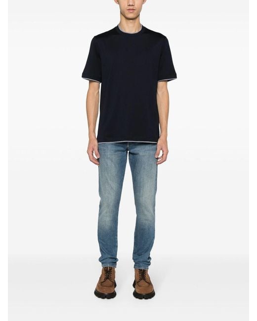 Brunello Cucinelli Black Crew-Neck T-Shirt With Faux-Layering for men