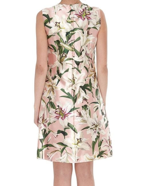 Dolce & Gabbana Natural Lilium Print Shantung Silk Dress