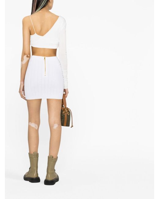 Balmain White Embossed-Buttons Knit Mini Skirt