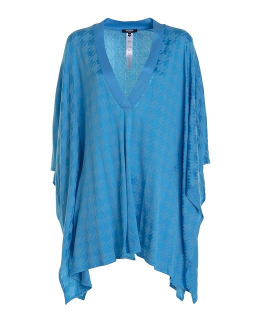 Balmain Blue Cover-up With Monogram And V-neck