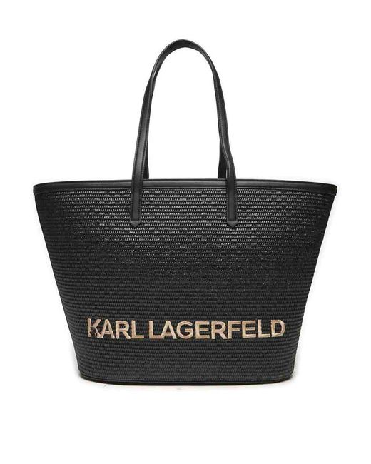 Karl Lagerfeld Black Essential Raffia Tote