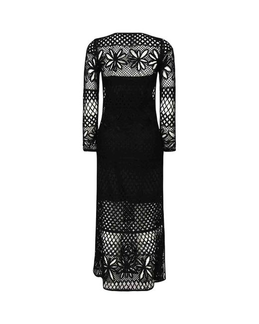 Pinko Black Long Crochet Dress With Openwork