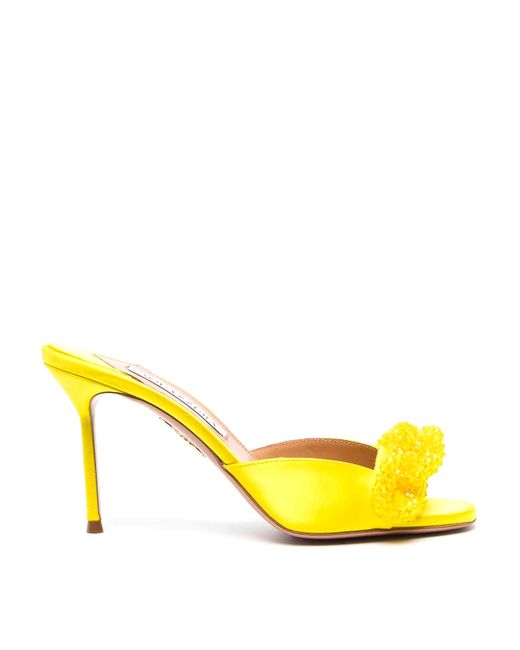 Aquazzura Yellow Bow Detailed Leather Sandals