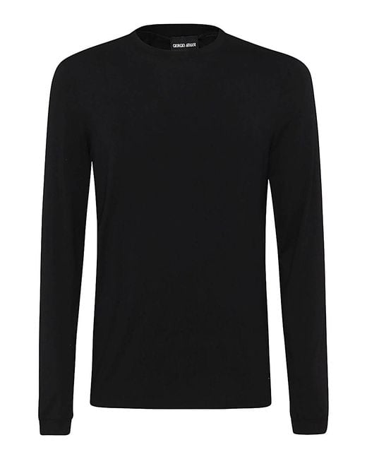 Giorgio Armani Black Long-Sleeved Viscose Crewneck Tee for men