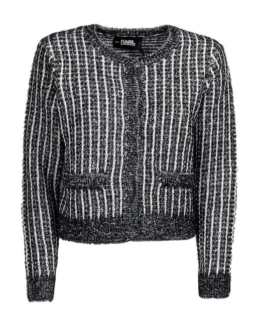 Karl Lagerfeld Black Bouclé Knit Cardigan