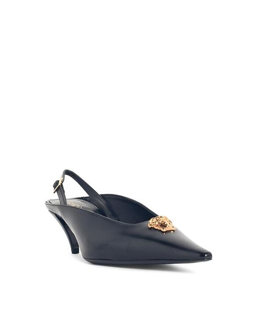 Versace Blue La Medusa Leather Slingbacks