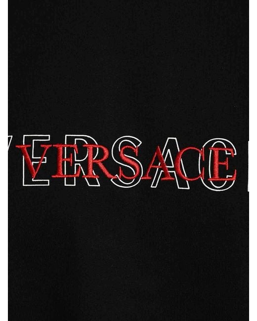 Versace Black T-Shirt With Embroidered Logo for men