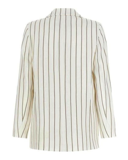 Peserico White Pinstripe Twill Blazer