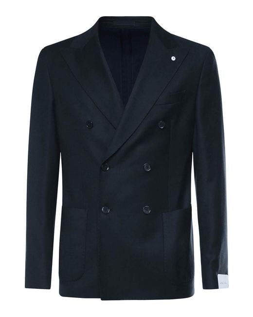 Lubiam Blue Double-Breasted Wool Blazer for men