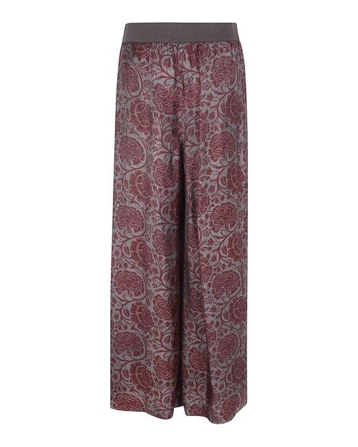 Uma Wang Purple Pansy Floral High Rise Wide Leg Trousers