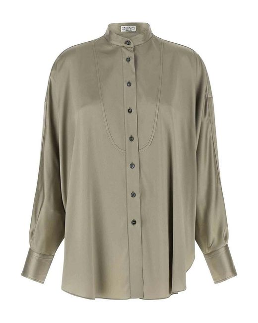 Brunello Cucinelli Green Korean Collar Shirt