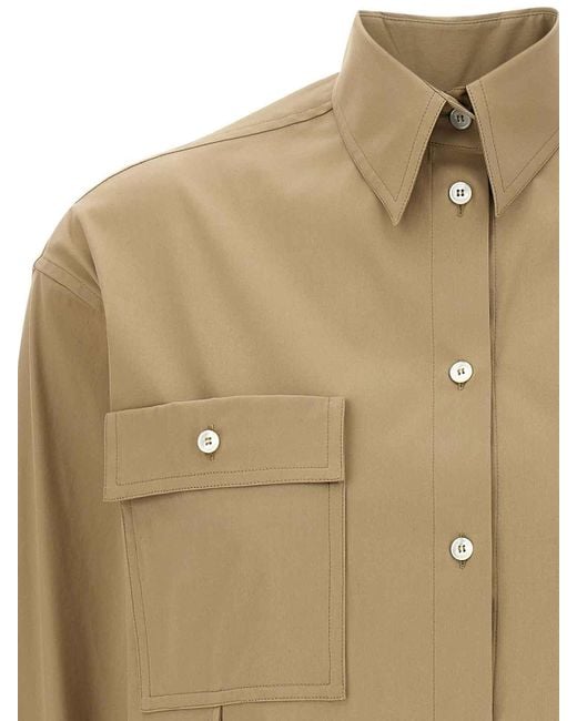 Ferragamo Natural Panel-Designed Cotton Poplin Shirt With Tone-On-Tone Logo