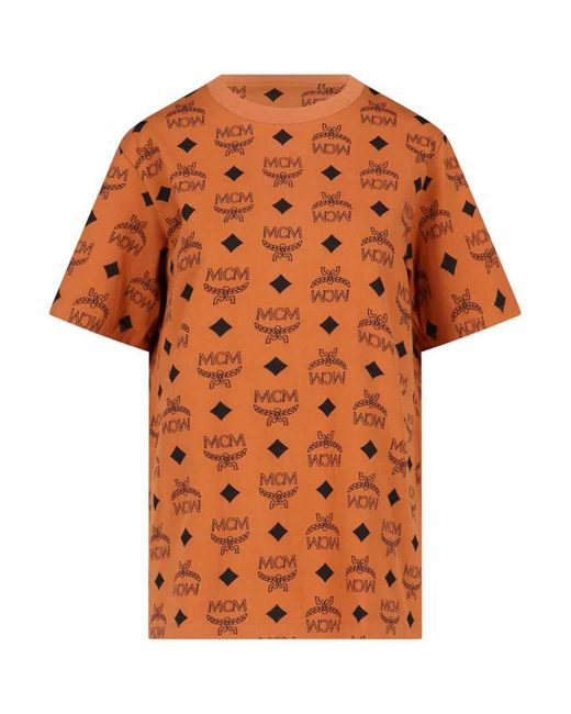 MCM Orange Monogram Pattern T-shirt