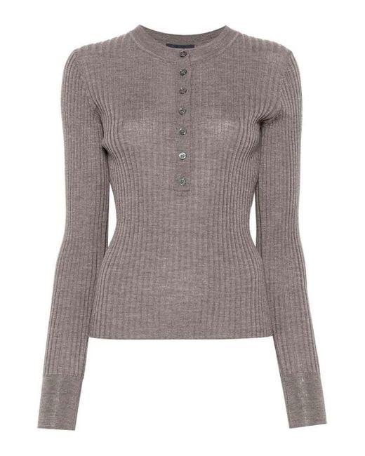 Soeur Brown Ribbed Sweater With Buttons