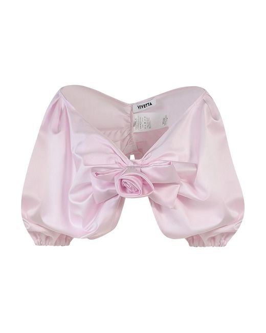 Vivetta Pink Satin Top With Flower And Bow Detail