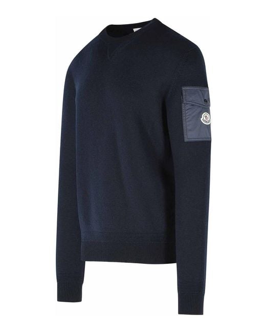 Moncler Blue Tricot' Virgin Wool Sweatshirt for men